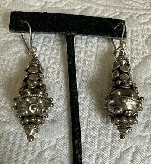 Vintage Sterling Silver Ethnic Tribal Handmade Pierced Earrings