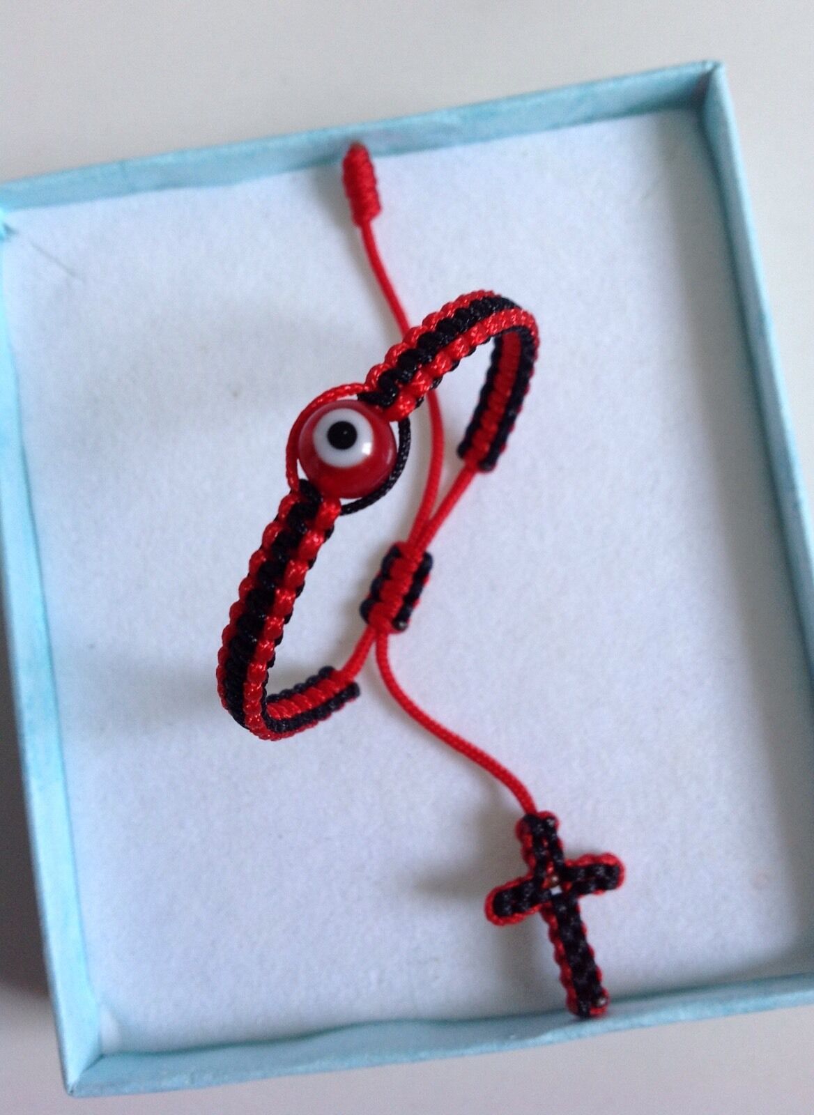 Baby R & B String Bracelet, Red Evil Eye,good Luck Charm With Cross Woven End.