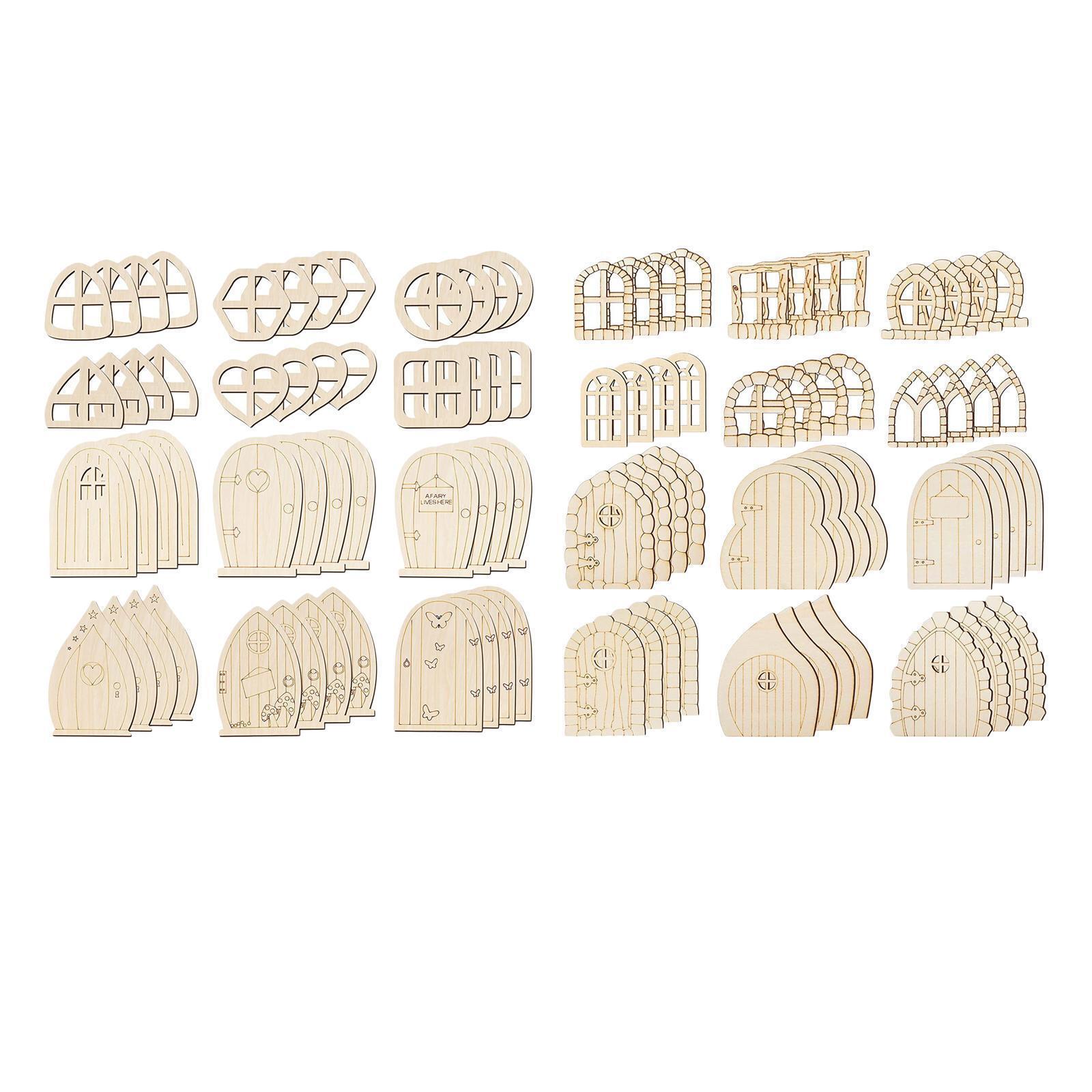 96 Pieces Mini Blank Unpainted Wooden   & Window Hollow Out